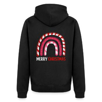 Weihnachten Regenbogen Frohe Weihnachten - Unisex Premium Bio Zip Hoodie - Schwarz - Hinten - Nico (187cm)
