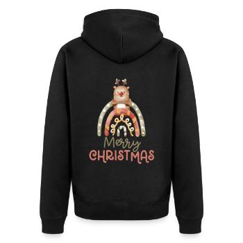 Weihnachten Regenbogen Frohe Weihnachten - Unisex Premium Bio Zip Hoodie - Schwarz - Hinten - Nico (187cm)