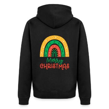 Weihnachten Regenbogen Frohe Weihnachten - Unisex Premium Bio Zip Hoodie - Schwarz - Hinten - Nico (187cm)
