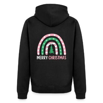 Weihnachten Regenbogen Frohe Weihnachten - Unisex Premium Bio Zip Hoodie - Schwarz - Hinten - Nico (187cm)