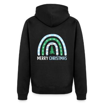 Weihnachten Regenbogen Frohe Weihnachten - Unisex Premium Bio Zip Hoodie - Schwarz - Hinten - Nico (187cm)