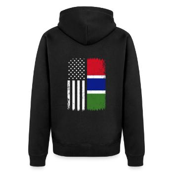 Gambian american flag, Gambia - Unisex Premium Bio Zip Hoodie - Schwarz - Hinten - Nico (187cm)