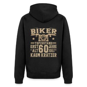 60 Geburtstag Mann Biker 60 Jahre Motorrad - Unisex Premium Bio Zip Hoodie - Schwarz - Hinten - Nico (187cm)