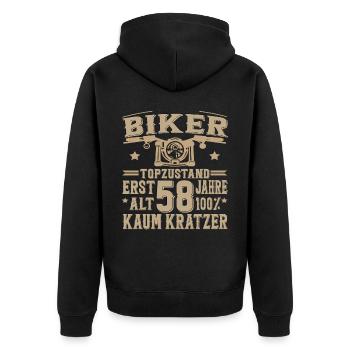 58 Geburtstag Mann Biker 58 Jahre Motorrad - Unisex Premium Bio Zip Hoodie - Schwarz - Hinten - Nico (187cm)