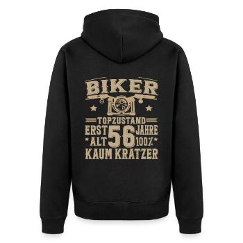 56 Geburtstag Mann Biker 56 Jahre Motorrad - Unisex Premium Bio Zip Hoodie - Schwarz - Hinten - Nico (187cm)