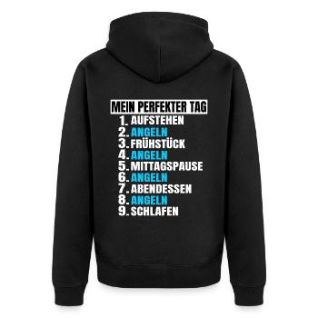 Mein perfekter Tag Angeln Fischen Fischer Lustig - Unisex Premium Bio Zip Hoodie - Schwarz - Hinten - Nico (187cm)