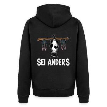 Lustige Katzen Sei Anders Be Different Schwarze - Unisex Premium Bio Zip Hoodie - Schwarz - Hinten - Nico (187cm)