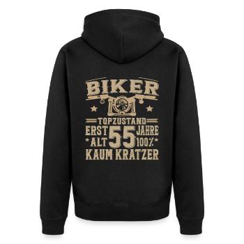 55 Geburtstag Mann Biker 55 Jahre Motorrad - Unisex Premium Bio Zip Hoodie - Schwarz - Hinten - Nico (187cm)