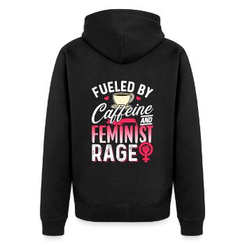 Angeheizt Durch Koffein Und Feministische Wut - Unisex Premium Bio Zip Hoodie - Schwarz - Hinten - Nico (187cm)