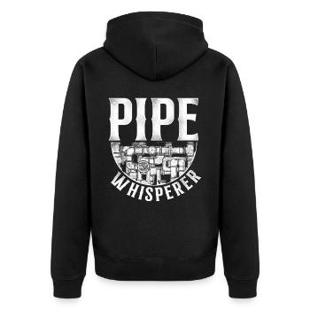 Plumbing Plumber Vintage Pipe - Unisex Premium Bio Zip Hoodie - Schwarz - Hinten - Nico (187cm)