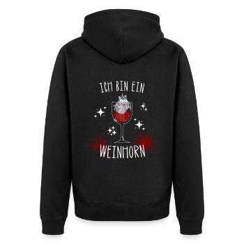 Einhorn Wein Weinhorn Weintrinker Weinliebhaber - Unisex Premium Bio Zip Hoodie - Schwarz - Hinten - Nico (187cm)