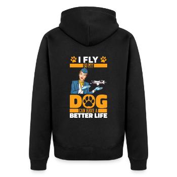 Flight attendant stewardess dog - Unisex Premium Organic Zip Hoodie - black - Back - Nico (187cm)