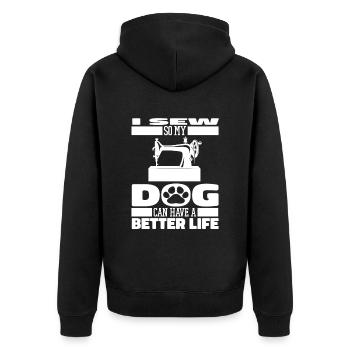Sewing Sewing Machine Dog - Unisex Premium Organic Zip Hoodie - black - Back - Nico (187cm)