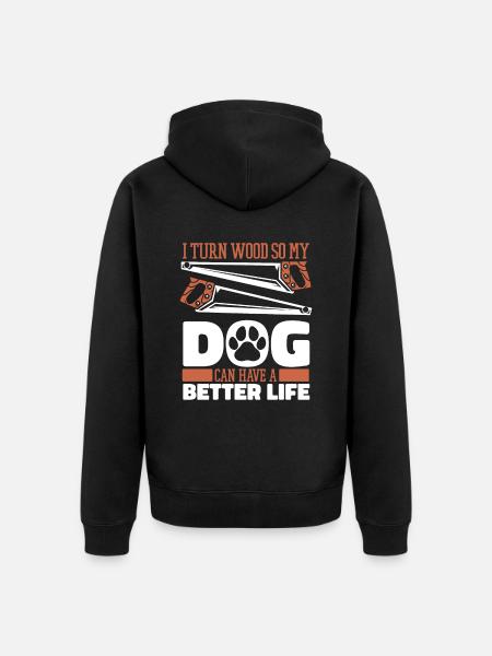 Woodturning Turner Dog - Unisex Premium Organic Zip Hoodie - black