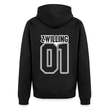 Zwillingsgeschwister Zwilling Zwillinge - Unisex Premium Bio Zip Hoodie - Schwarz - Hinten - Nico (187cm)