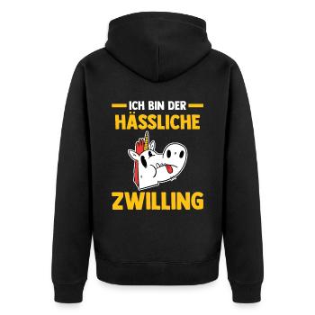 Zwillingsgeschwister Zwilling Zwillinge - Unisex Premium Bio Zip Hoodie - Schwarz - Hinten - Nico (187cm)