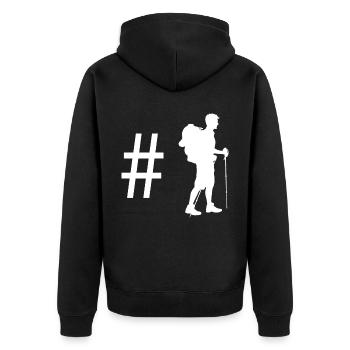 Hashtag - Wandern - - Unisex Premium Bio Zip Hoodie - Schwarz - Hinten - Nico (187cm)