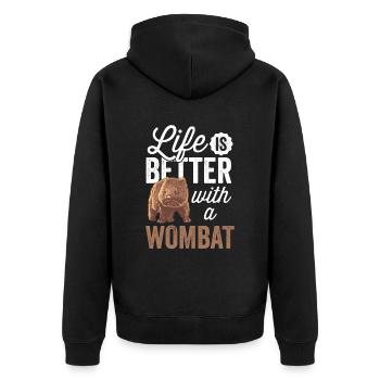 Life is better with Wombat Australia marsupial - Unisex Premium Organic Zip Hoodie - black - Back - Nico (187cm)