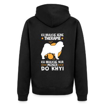 Ich brauche nur meinen Do Khyi Tibetdogge - Unisex Premium Bio Zip Hoodie - Schwarz - Hinten - Nico (187cm)