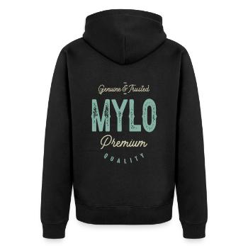 Genuine Mylo Funny Personalized Name - Unisex Premium Organic Zip Hoodie - black - Back - Nico (187cm)