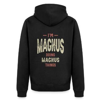 I'm Magnus Funny Personalized Name - Unisex Premium Organic Zip Hoodie - black - Back - Nico (187cm)