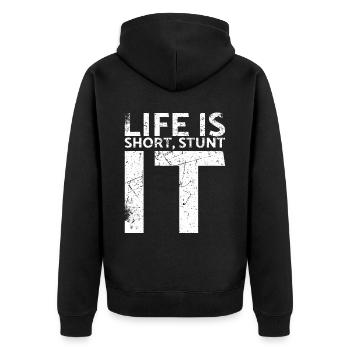 Life Is Short Stunt It Design Für Oldtimer-fans - Unisex Premium Bio Zip Hoodie - Schwarz - Hinten - Nico (187cm)