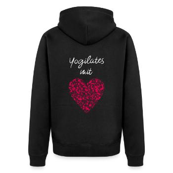 Yogilates mit Herz Fitnesskurs Fitnessstudio Yoga - Unisex Premium Bio Zip Hoodie - Schwarz - Hinten - Nico (187cm)