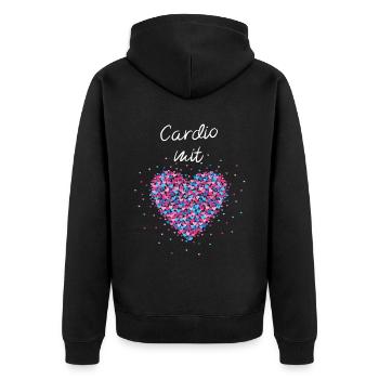 Cardio mit Herz Cardiotraining Krafttraining - Unisex Premium Bio Zip Hoodie - Schwarz - Hinten - Nico (187cm)