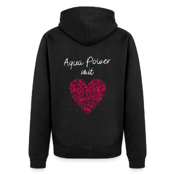 Aqua Power mit Herz Gymnastik Schwimmbad Wasser - Unisex Premium Bio Zip Hoodie - Schwarz - Hinten - Nico (187cm)