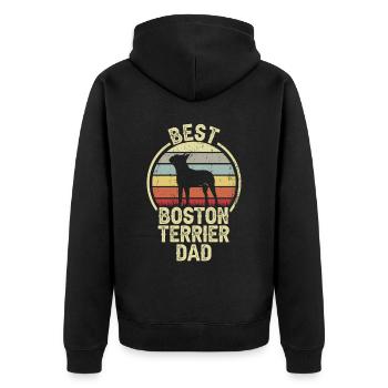 Bester Hund Dad - Boston Terrier - Unisex Premium Bio Zip Hoodie - Schwarz - Hinten - Nico (187cm)