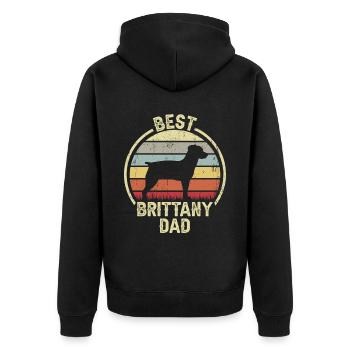 Bester Hund Dad - Brittany - Unisex Premium Bio Zip Hoodie - Schwarz - Hinten - Nico (187cm)