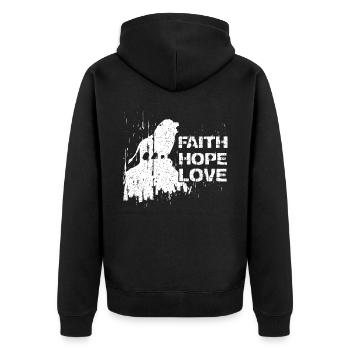Faith Hope Love Lion Jesus Bible God Proverb - Unisex Premium Organic Zip Hoodie - black - Back - Nico (187cm)
