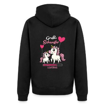 Große Schwester Loading Einhorn Luftballon - Unisex Premium Bio Zip Hoodie - Schwarz - Hinten - Nico (187cm)
