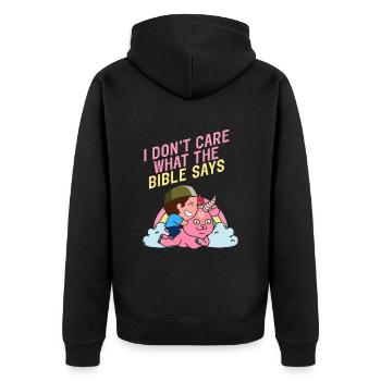 I Don't Care What The Bible Says Satanism Goat - Unisex Premium Organic Zip Hoodie - black - Back - Nico (187cm)