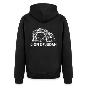 Lion of Judah Löwe Juda Jesus Gott Kirche Christen - Unisex Premium Bio Zip Hoodie - Schwarz - Hinten - Nico (187cm)