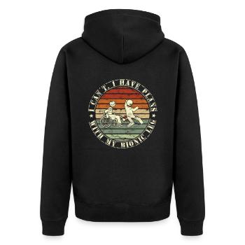 Rollstuhl Für Beinamputierte Prothesen - Unisex Premium Bio Zip Hoodie - Schwarz - Hinten - Nico (187cm)