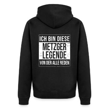 Fleischer Geburtstag geboren Legende Metzger - Unisex Premium Bio Zip Hoodie - Schwarz - Hinten - Nico (187cm)
