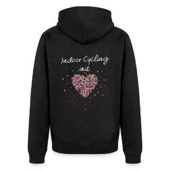 Indoor Cycling mit Herz Fitnessstudio - Unisex Premium Bio Zip Hoodie - Schwarz - Hinten - Nico (187cm)