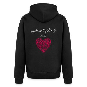 Indoor Cycling mit Herz Fitnesstrainerin Fitness - Unisex Premium Bio Zip Hoodie - Schwarz - Hinten - Nico (187cm)