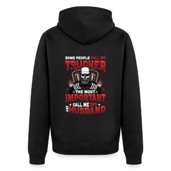Trucker Husband Truck Driver Dad - Unisex Premium Bio Zip Hoodie - Schwarz - Hinten - Nico (187cm)