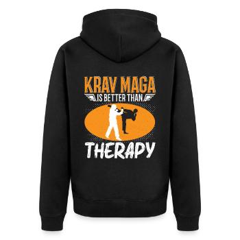 Krav Maga Apparel Israeli Self - Unisex Premium Bio Zip Hoodie - Schwarz - Hinten - Nico (187cm)