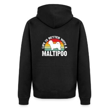 Maltipoo Familienhund Geschenk - Unisex Premium Bio Zip Hoodie - Schwarz - Hinten - Nico (187cm)