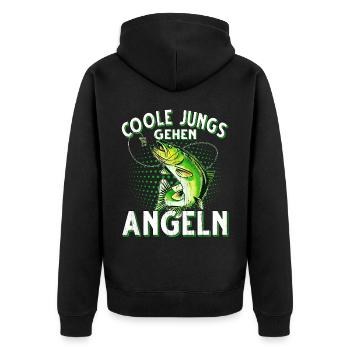 Coole Jungs Gehen Angeln Fischen Angler - Unisex Premium Bio Zip Hoodie - Schwarz - Hinten - Nico (187cm)