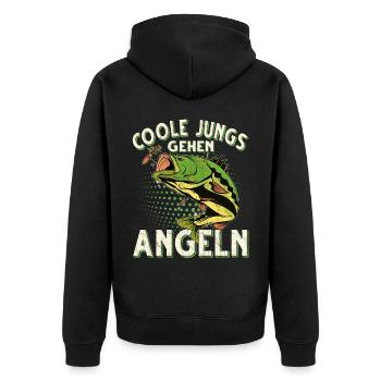 Coole Jungs Gehen Angeln Fischen Angler - Unisex Premium Bio Zip Hoodie - Schwarz - Hinten - Nico (187cm)