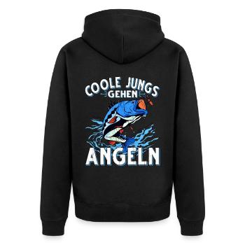 Coole Jungs Gehen Angeln Fischen Angler - Unisex Premium Bio Zip Hoodie - Schwarz - Hinten - Nico (187cm)