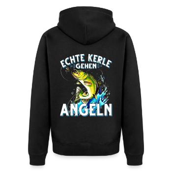 Echte Kerle Gehen Angeln Fischen Angler - Unisex Premium Bio Zip Hoodie - Schwarz - Hinten - Nico (187cm)