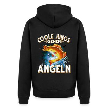 Coole Jungs Gehen Angeln Fischen Angler - Unisex Premium Bio Zip Hoodie - Schwarz - Hinten - Nico (187cm)