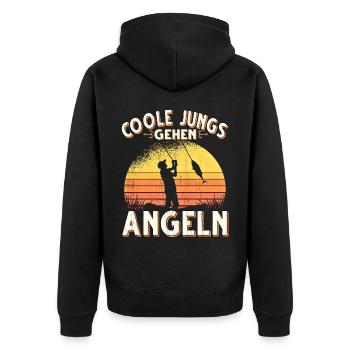 Coole Jungs Gehen Angeln Fischen Angler - Unisex Premium Bio Zip Hoodie - Schwarz - Hinten - Nico (187cm)