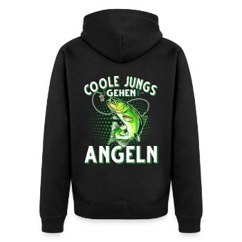 Coole Jungs Gehen Angeln Fischen Angler - Unisex Premium Bio Zip Hoodie - Schwarz - Hinten - Nico (187cm)