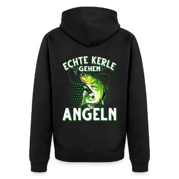 Echte Kerle Gehen Angeln Fischen Angler - Unisex Premium Bio Zip Hoodie - Schwarz - Hinten - Nico (187cm)